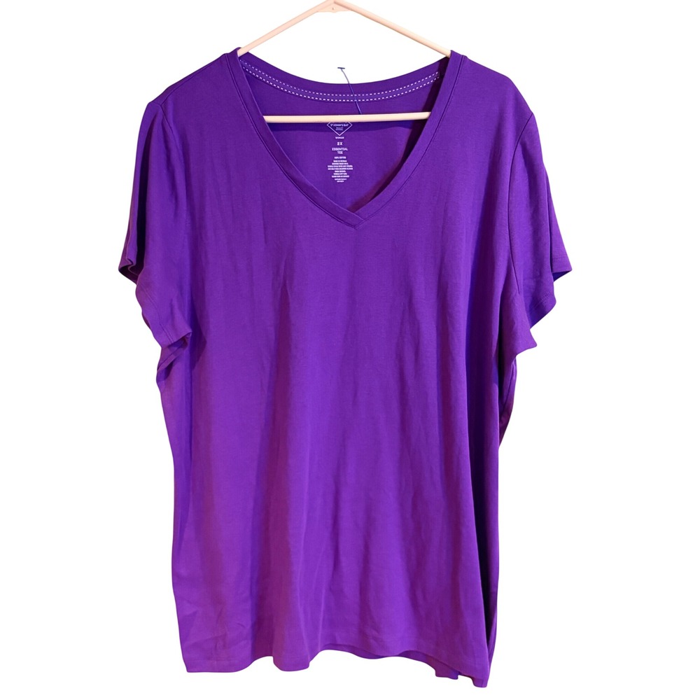 St. John's Bay Woman Essential Tee Amaranth Purple V-Neck Cotton T-Shirt 2X NEW